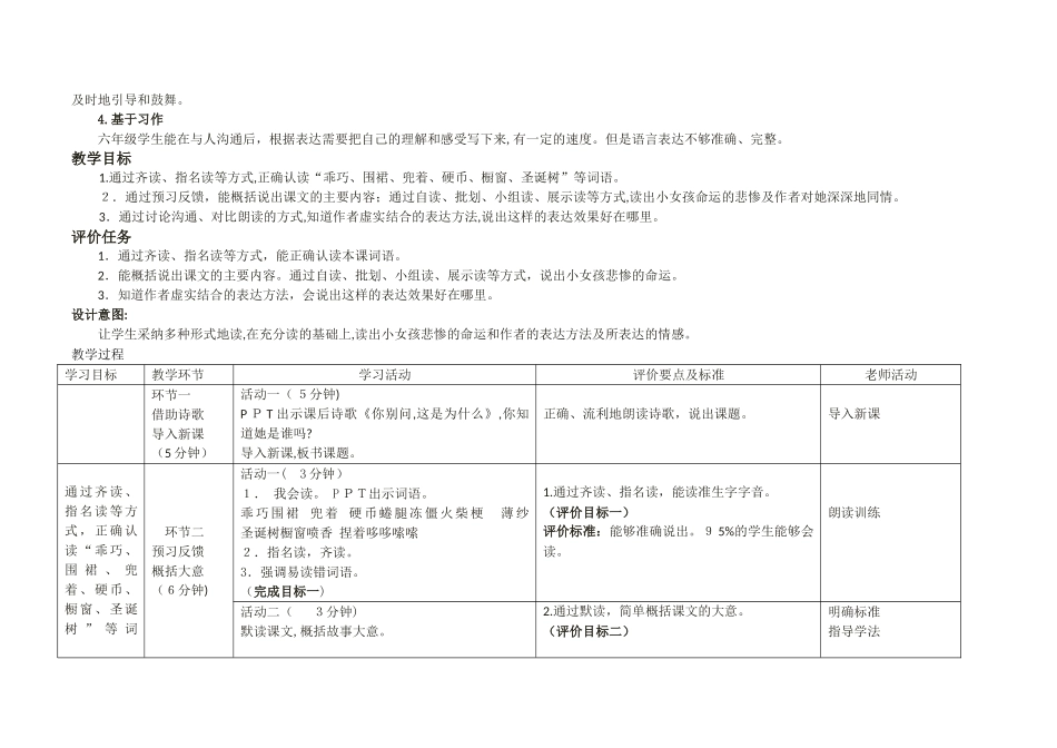 14课《卖火柴的小女孩》基于标准教学设计_第2页