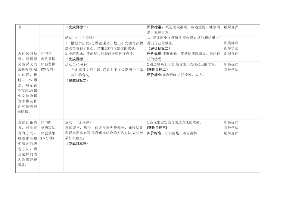14课《卖火柴的小女孩》基于标准教学设计_第3页