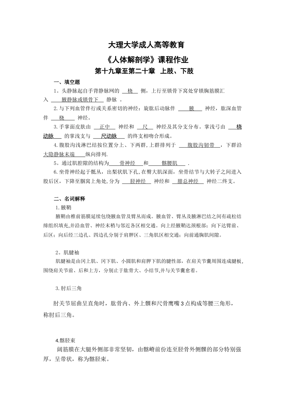 16-本-护理、临床-《人体解剖学》平时作业_第1页