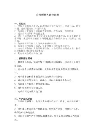 1、公司领导各岗位职责