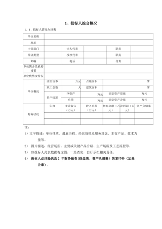 1、投标人综合概况