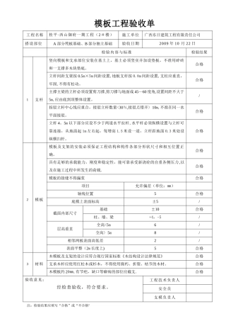 2#楼模板工程验收单