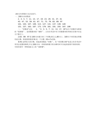 200以内质数表-及记忆技巧