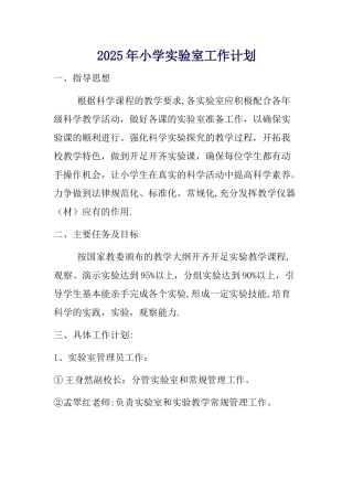 2010年小学实验室工作计划
