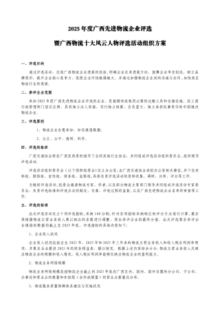 2010年度广西先进物流企业评选活动组织方案