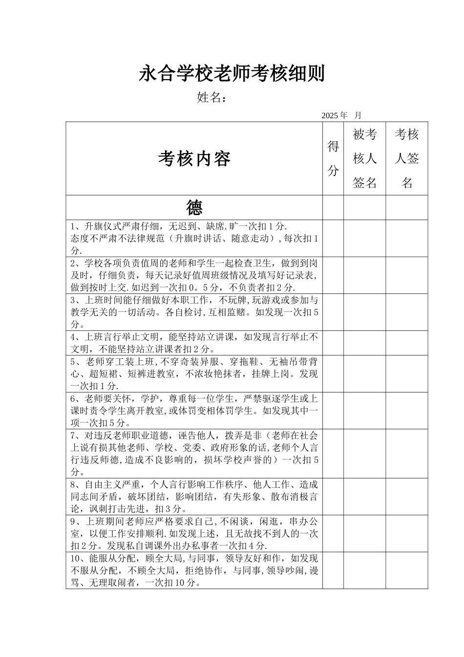 2010年表格教师考核细则1_第1页