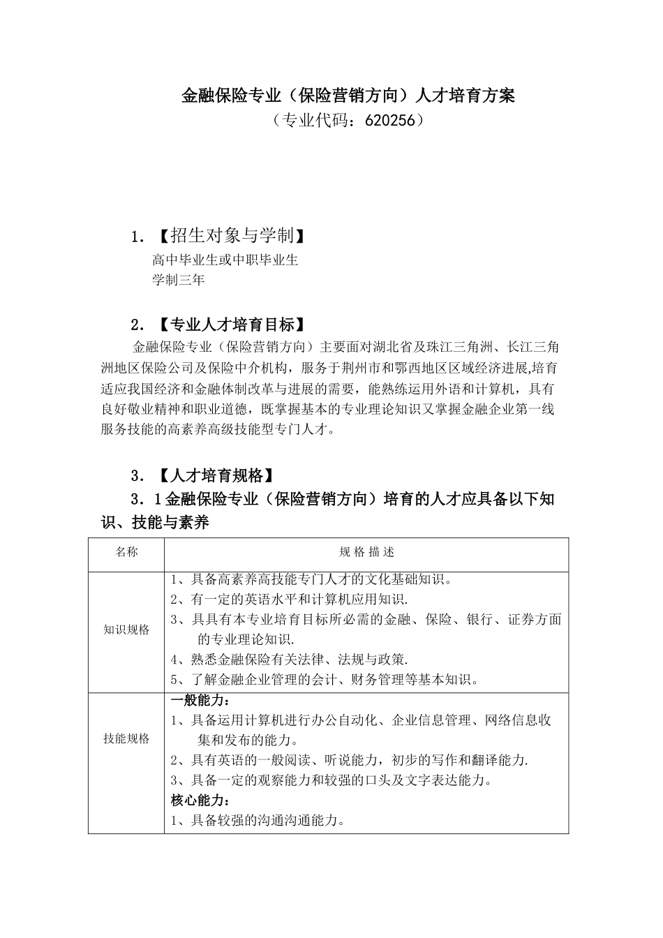 2010级金融保险专业人才培养方案_第1页