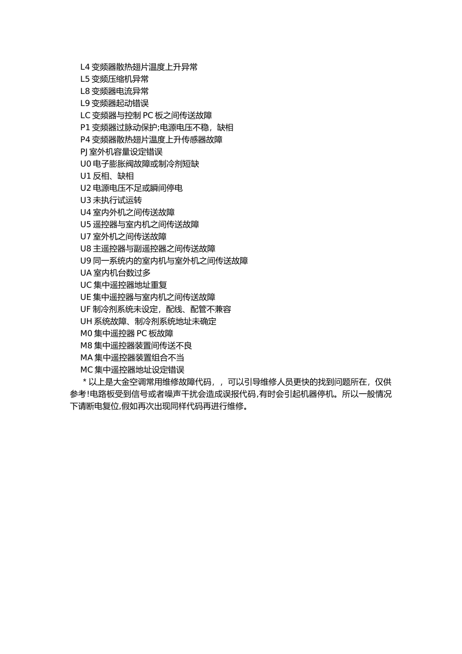 2025--VRV大金空调故障代码自助查询表_第2页