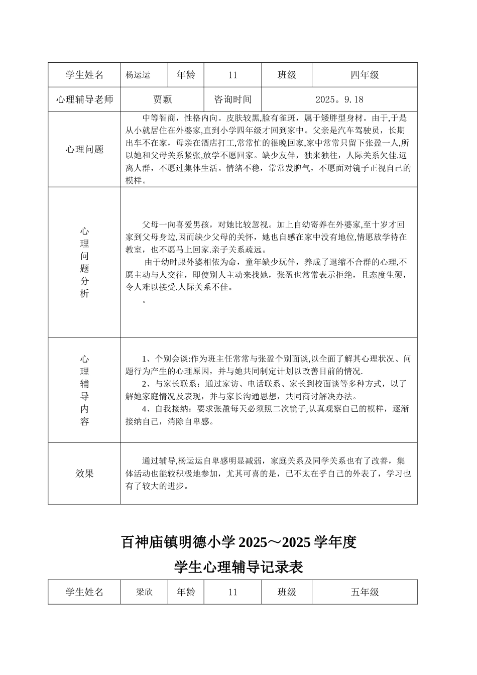 2025-2025小学心理咨询记录表1_第2页
