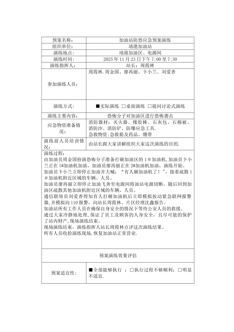 2025.11加油站防恐应急预案演练_第1页