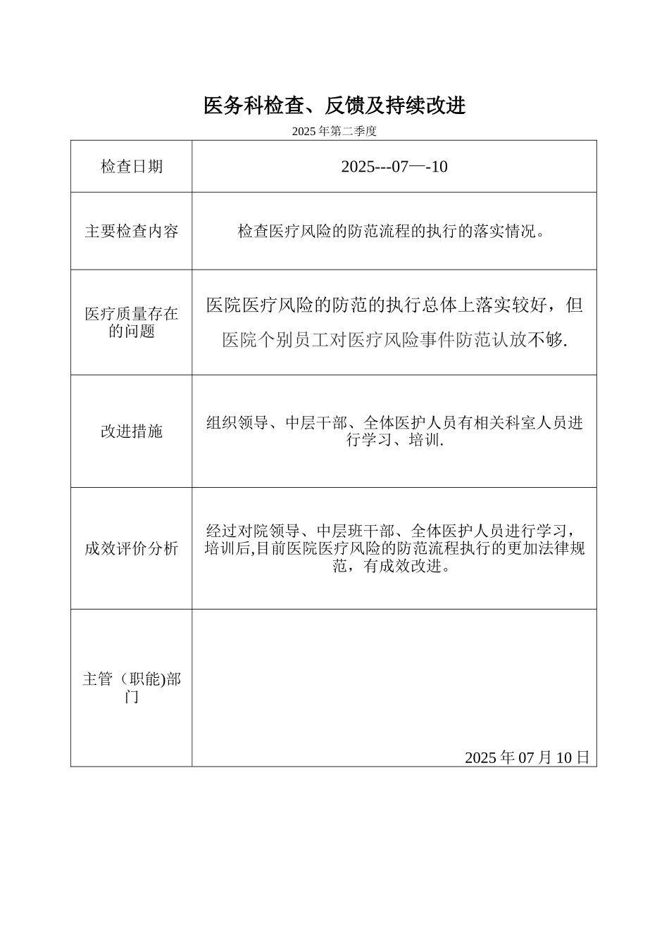 2025医疗风险管理医务科检查、反馈及持续改进_第2页
