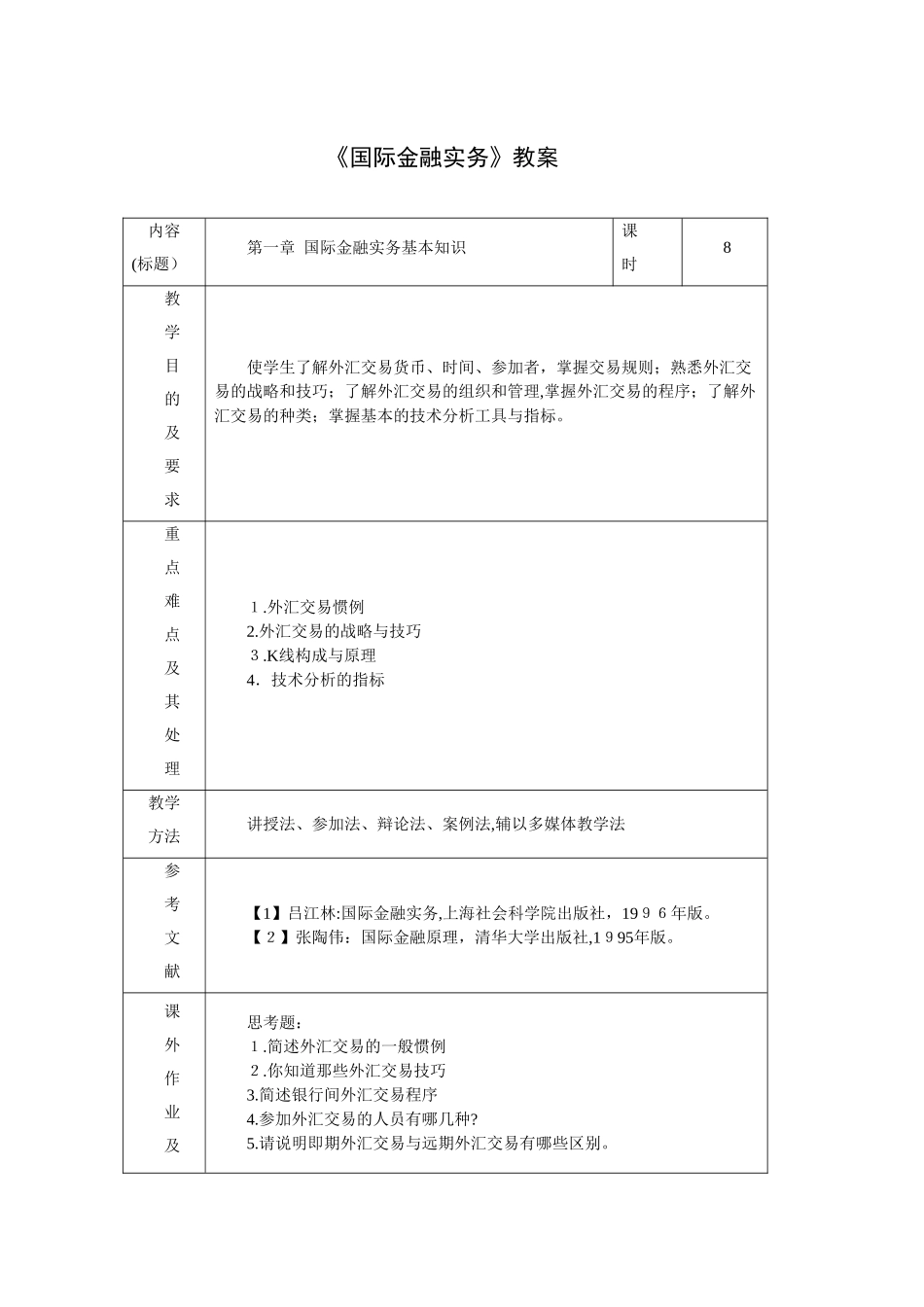 2025国际金融实务教案_第1页