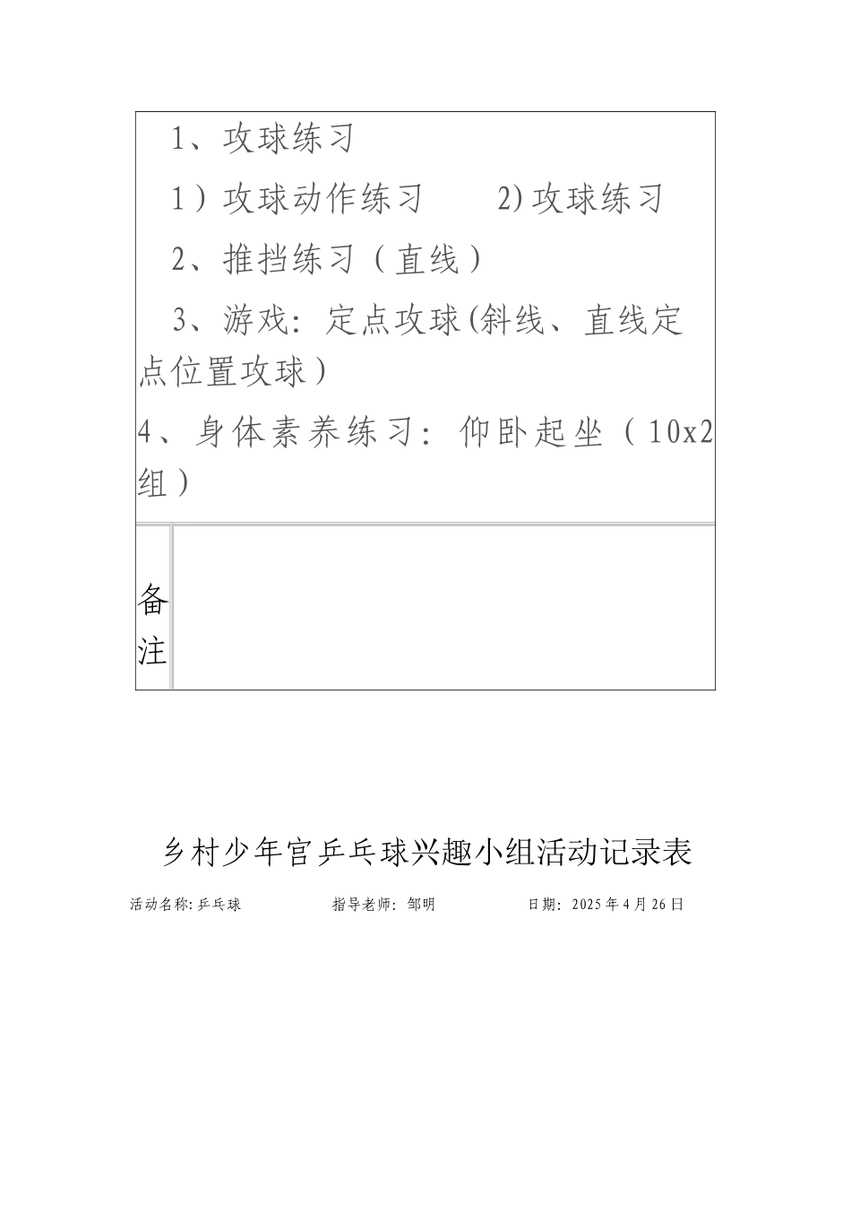2025年4-5月乡村少年宫乒乓球兴趣小组活动记录表_第3页