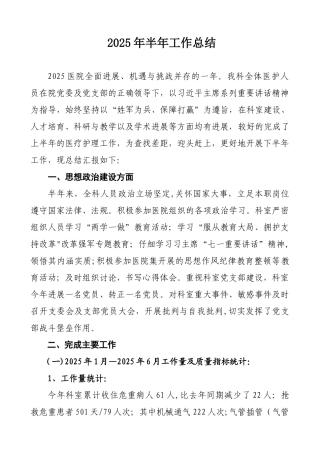 2025年ICU半年工作总结