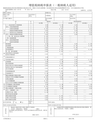 2025年一般纳税人增值税纳税申报表