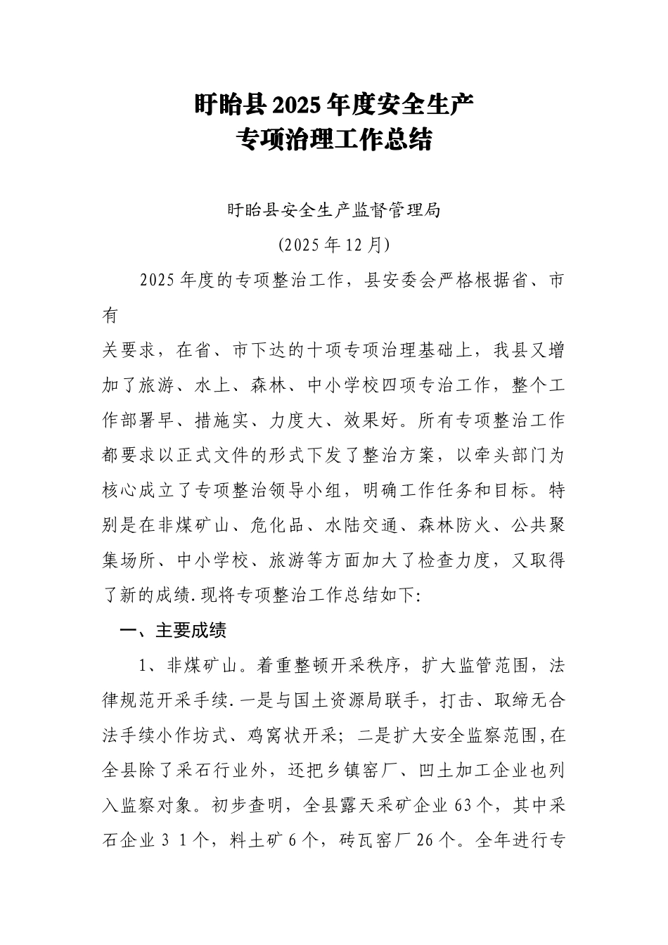 2025年专项治理工作总结_第1页