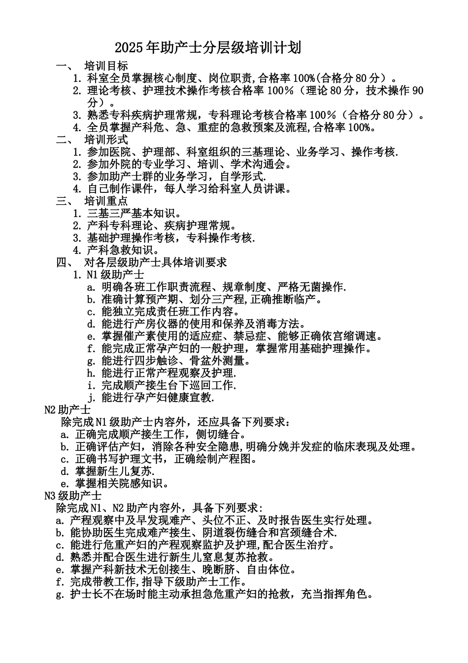 2025年助产士分层级培训计划_第1页