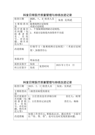 2025年年医疗质量持续改进检查表