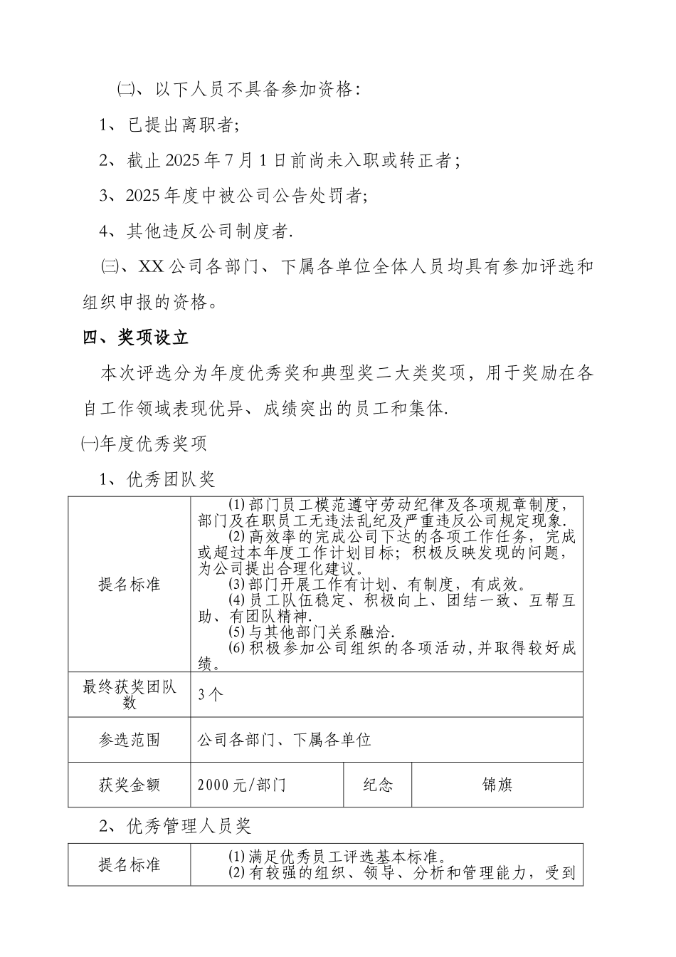 2025年度XX公司评优表彰方案_第2页