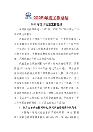 2025年度试验室工作总结