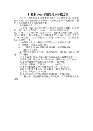 2025年康复科绩效分配