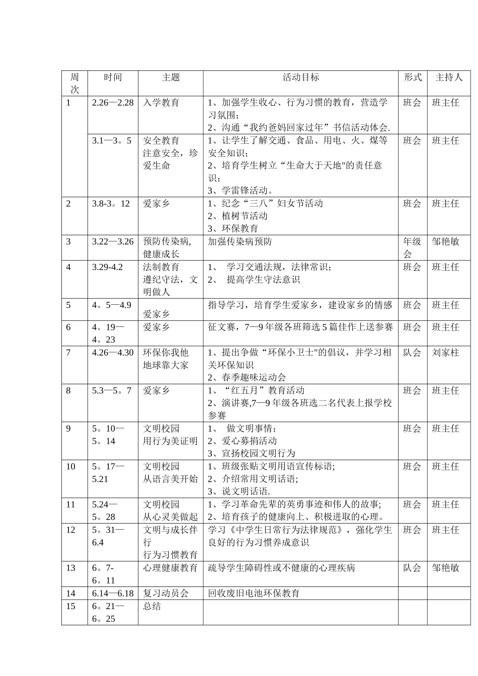 2025年德育活动安排表_第2页