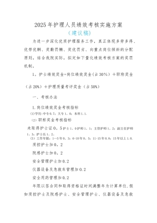 2025年护理人员绩效考核方案