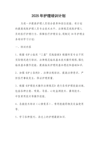 2025年护理培训计划