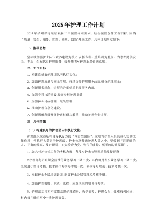 2025年护理工作计划