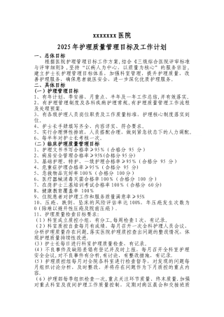 2025年护理质量管理目标