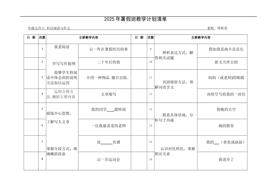 2025年暑假班教学计划_第1页