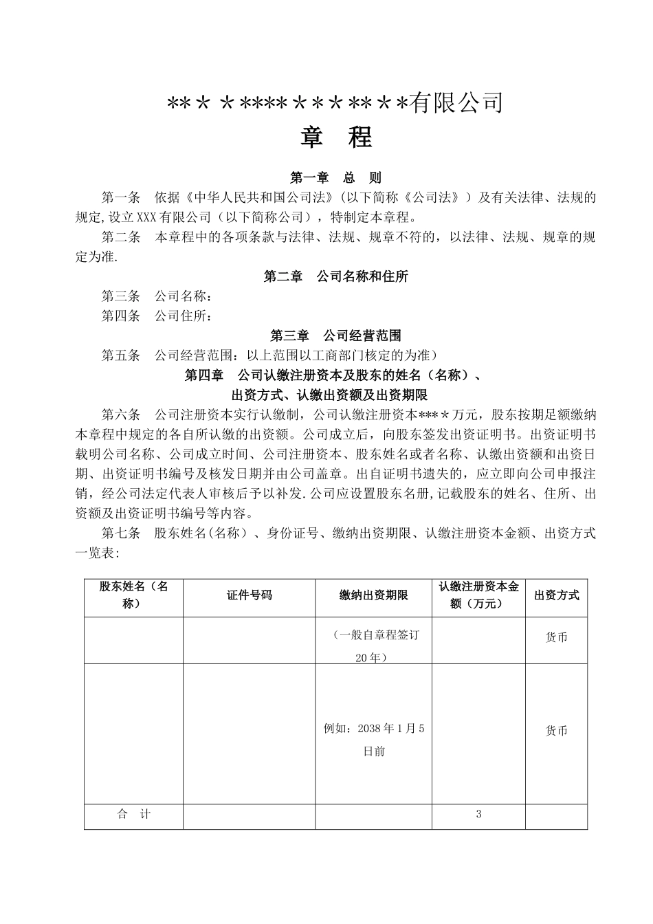 2025年有限责任公司章程范本_第1页