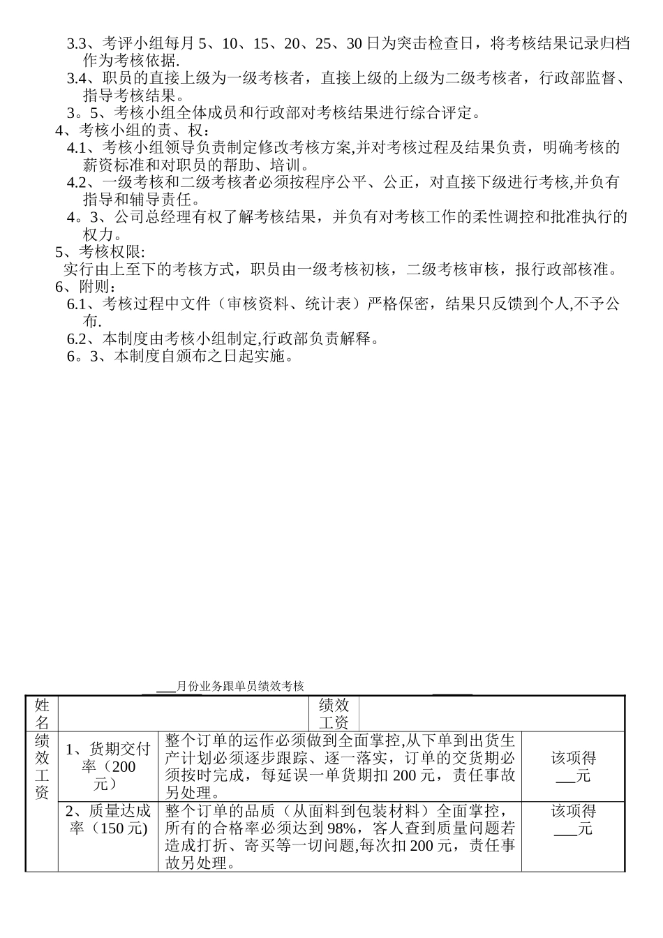 2025年某某服饰有限公司管理员绩效考核制度_第2页