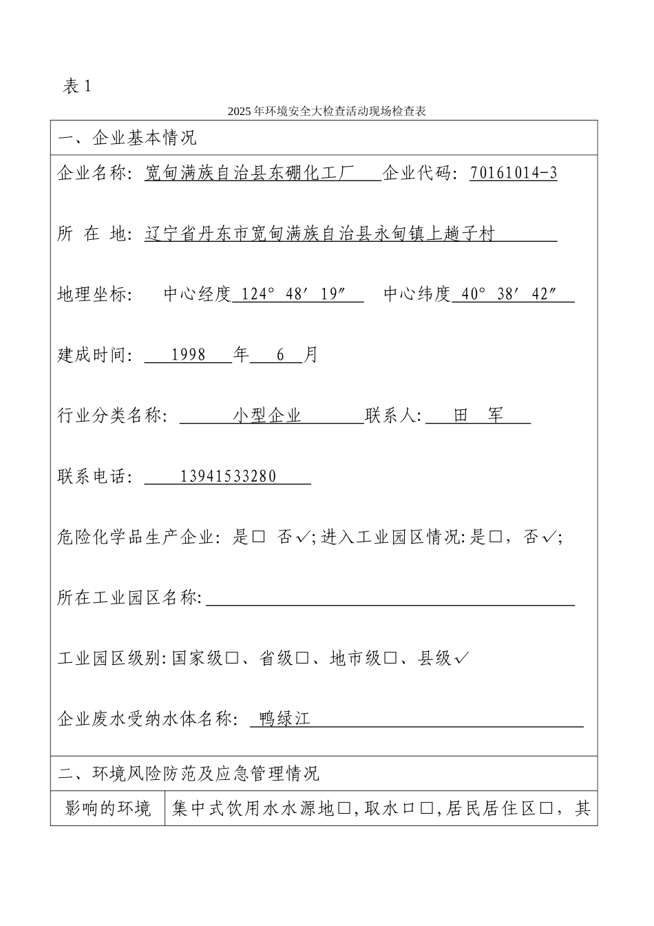 2025年环境安全大检查活动现场检查表_第1页