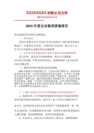 2025年稳定岗位措施报告