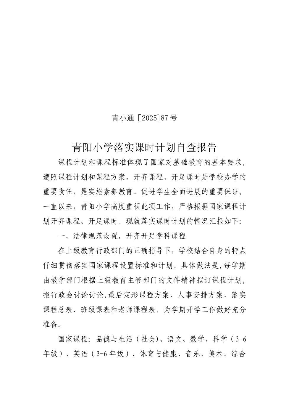 2025年落实课时计划自查报告_第1页