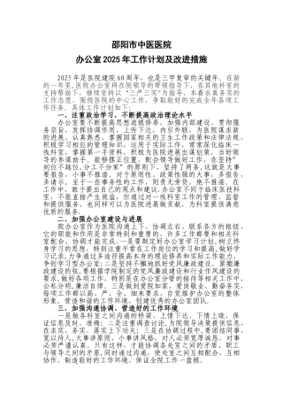 2025年院办工作计划和改进措施