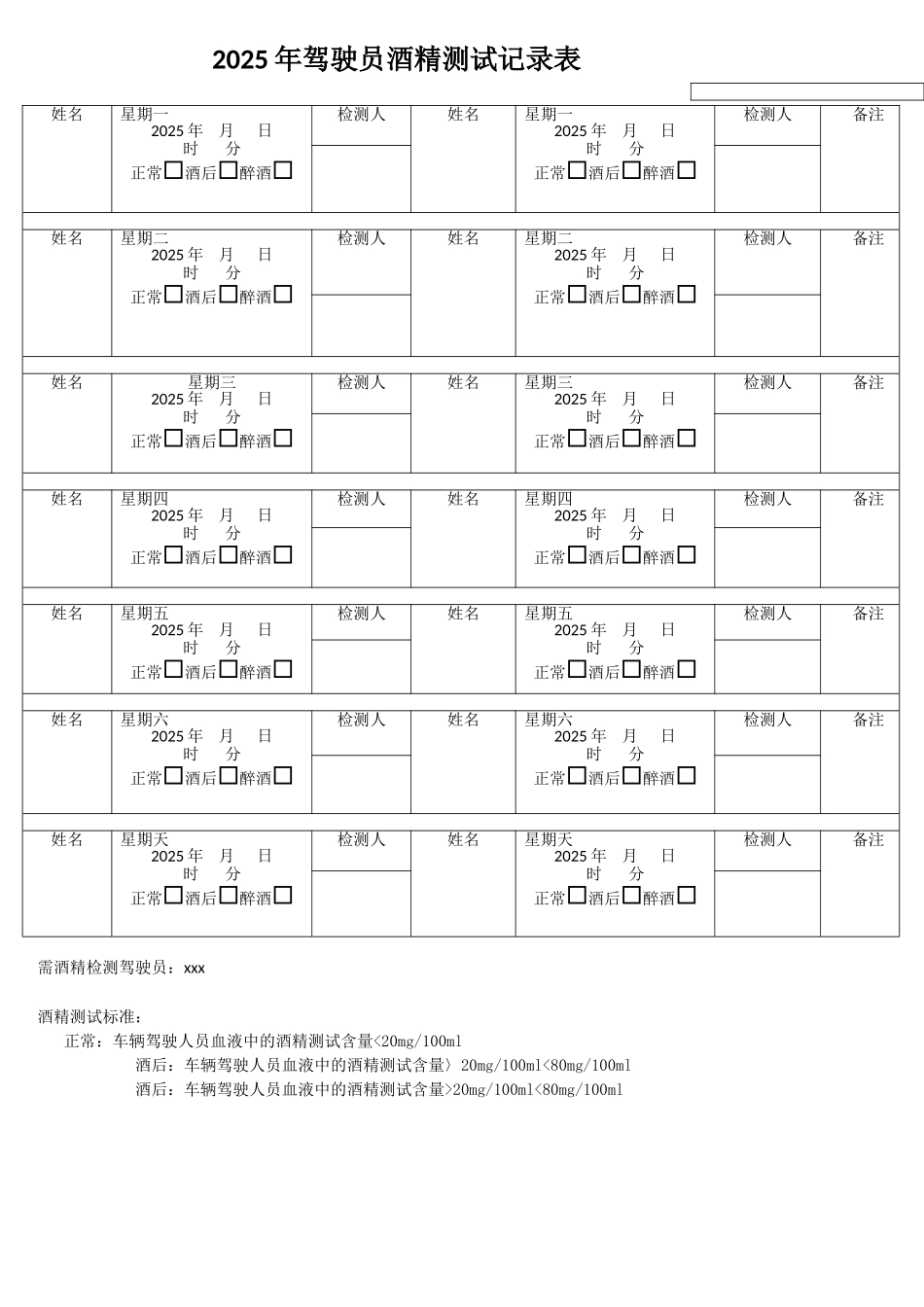 2025年驾驶员酒精测试记录表_第1页