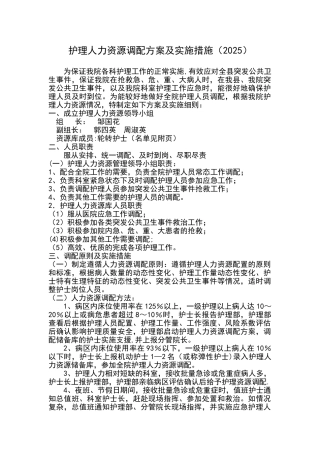 2025护理人力资源调配方案及实施措施