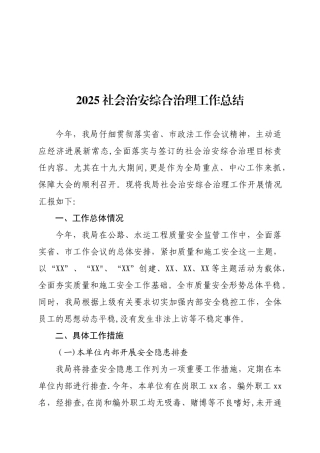 2025社会治安综合治理工作总结