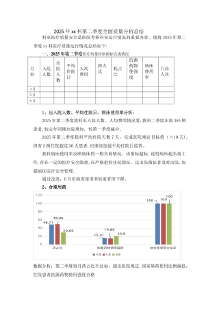 2025科室第二季度医疗质量分析总结