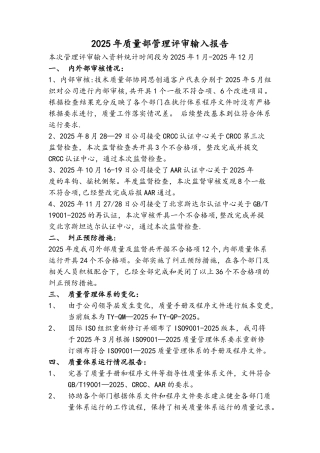 2025质量部管理评审输入报告