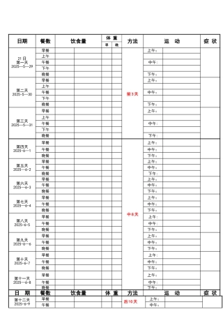 21天减肥法-带计划表格