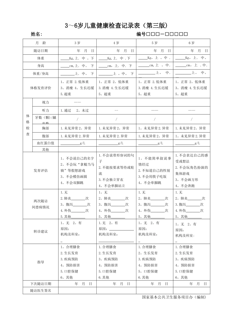 3-6岁儿童健康检查记录表第三版_第1页