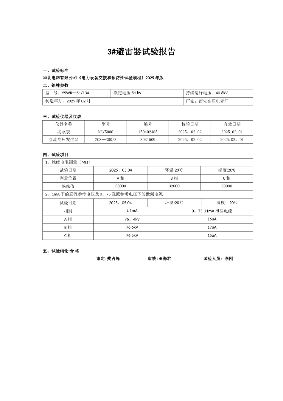 35kv避雷器试验报告_第3页