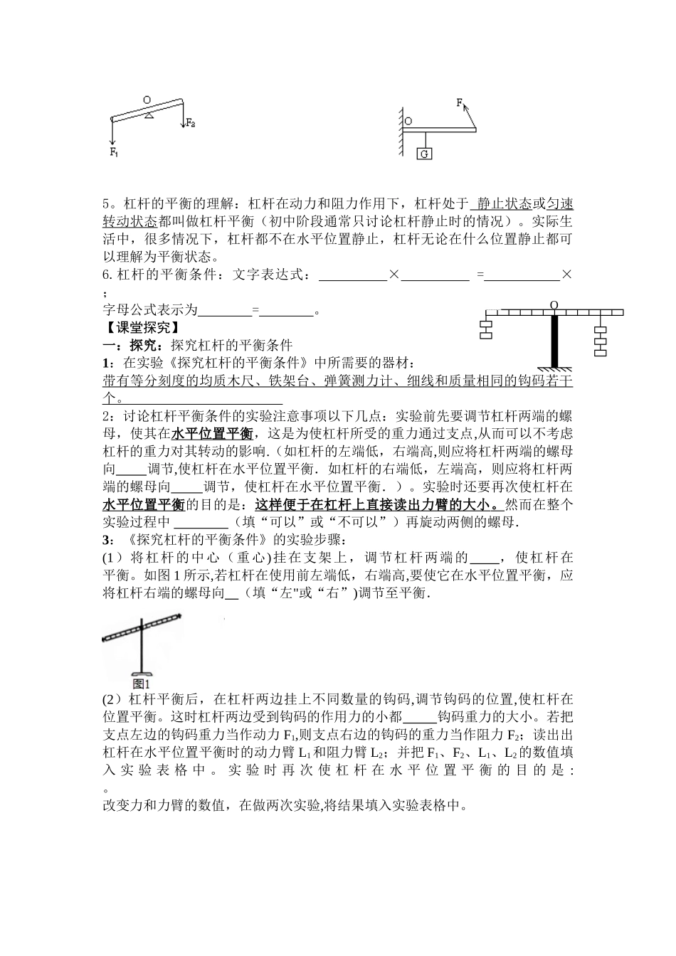 6.5探究杠杆的平衡条件导学案打印_第2页