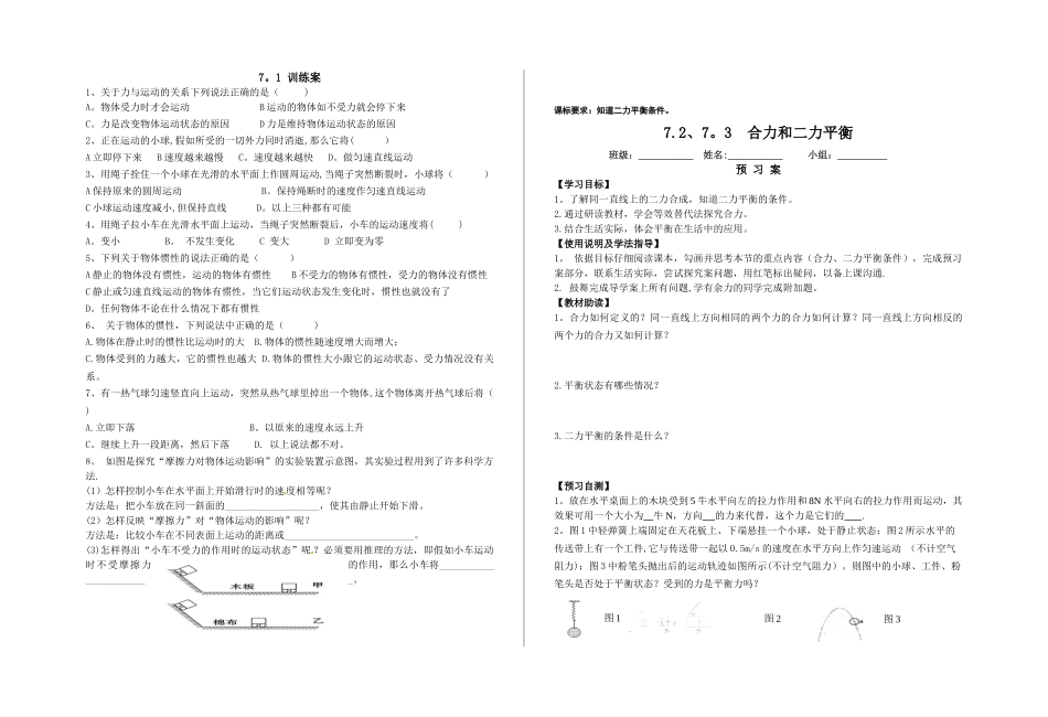 7.2合力及二力平衡_第1页