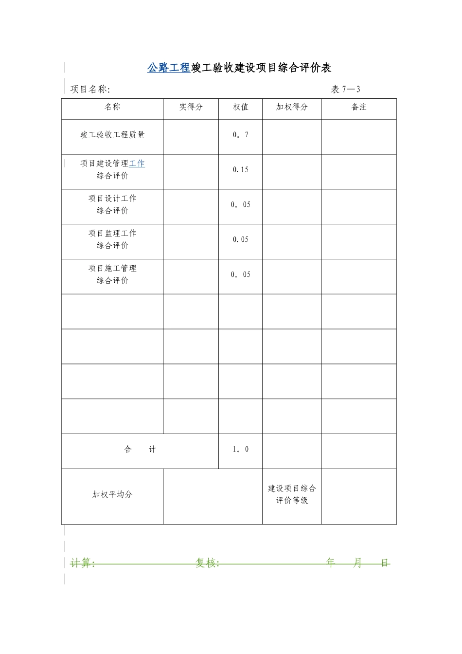 7附件7：公路工程竣工验收评价表_第3页