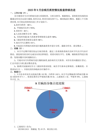 9月份病历质控检查持续改进PDCA