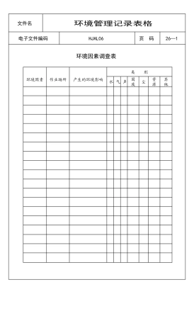 =环境管理记录表格范本【T26】